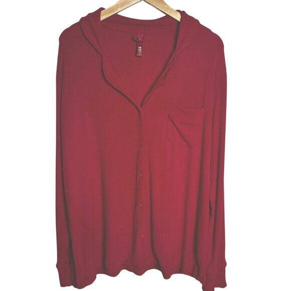 SKIMS Soft Lounge Ribbed Button Front Top M Brick Modal Stretch Loungewear Shirt - Picture 1 of 6
